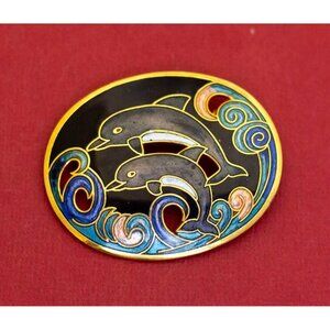 Vintage Swimming Dolphins Brooch - F31